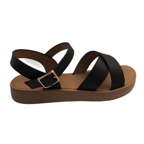 Sandal ladies Flat Sandals Shoes Women's EuropeanOuterwear Beach Roman Sandals Casual Retro Open toe flat beach sandals for women Brown PU cross strap ankle wrap sandal